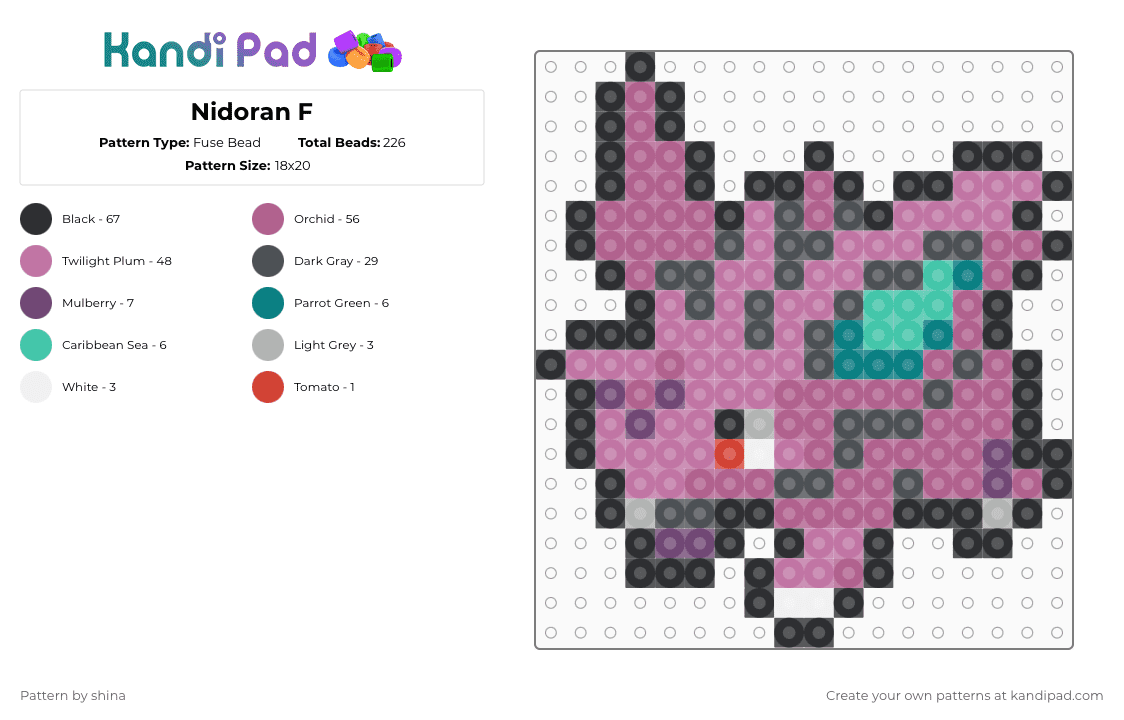 Nidoran F - Fuse Bead Pattern by shina on Kandi Pad - gray,pink