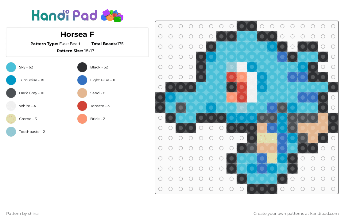 Horsea F - Fuse Bead Pattern by shina on Kandi Pad - light blue