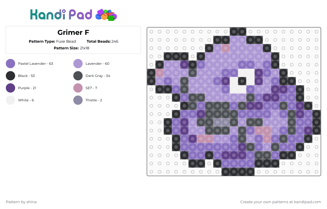 Grimer F - Fuse Bead Pattern by shina on Kandi Pad - pink,blue