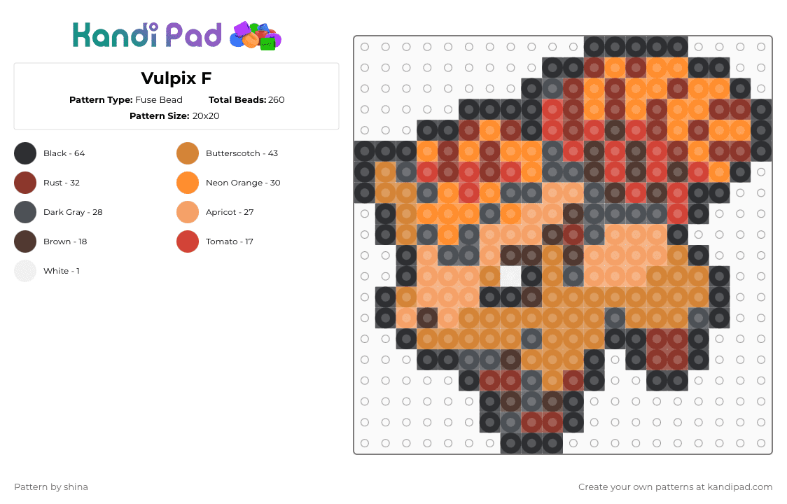 Vulpix F - Fuse Bead Pattern by shina on Kandi Pad - orange,red