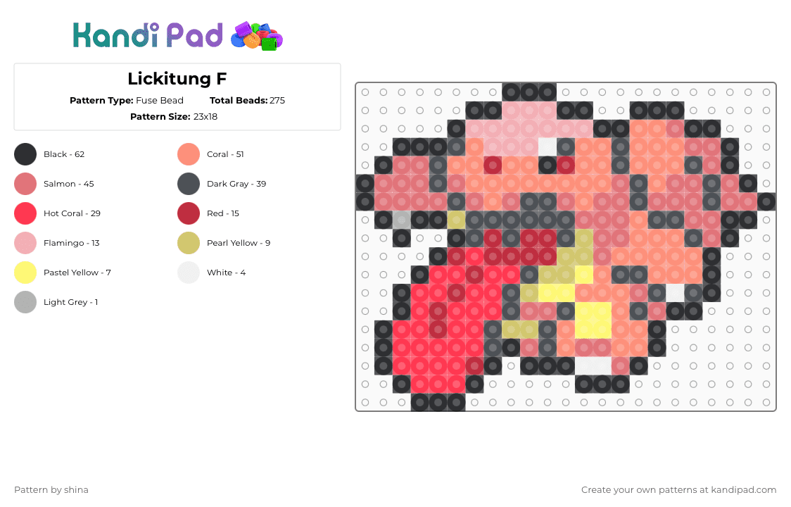 Lickitung F - Fuse Bead Pattern by shina on Kandi Pad - gray,red,orange