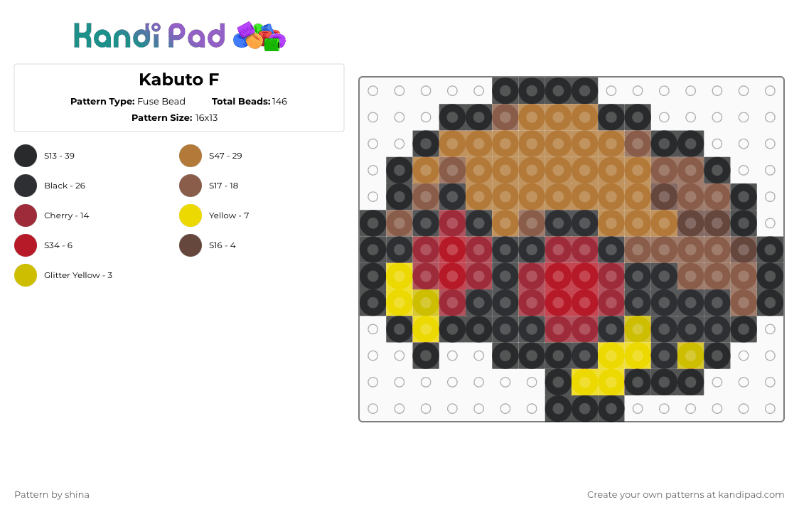 Kabuto F - Fuse Bead Pattern by shina on Kandi Pad - red,tan