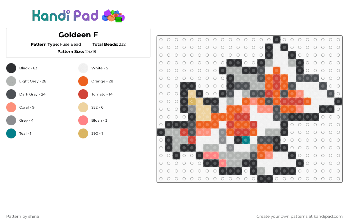 Goldeen F - Fuse Bead Pattern by shina on Kandi Pad - gray,beige,orange