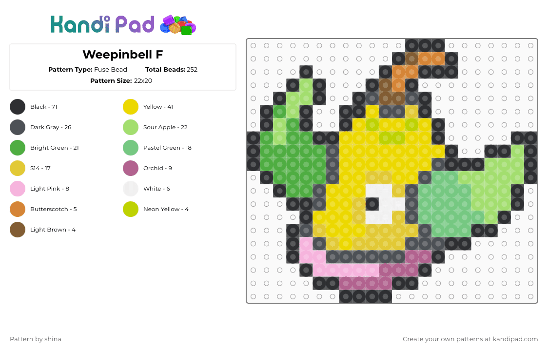 Weepinbell F - Fuse Bead Pattern by shina on Kandi Pad - gray,yellow,green