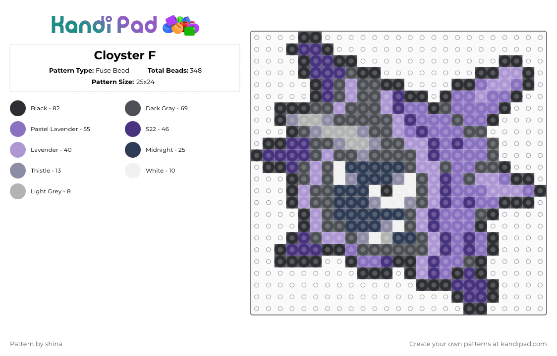 Cloyster F - Fuse Bead Pattern by shina on Kandi Pad - gray,purple,blue