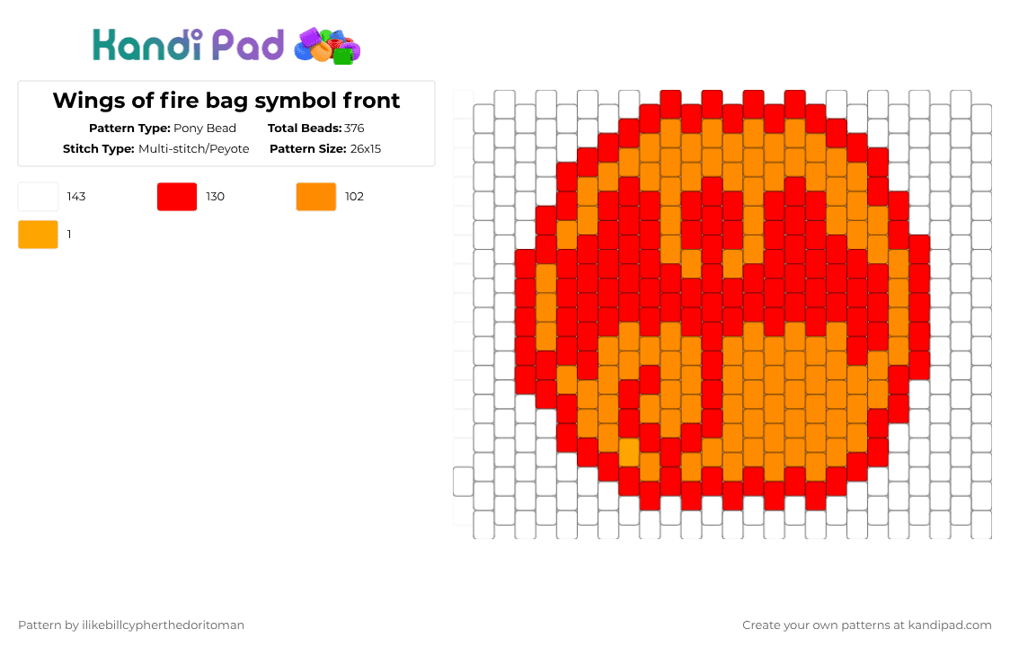 Wings of fire bag symbol front - Pony Bead Pattern by ilikebillcypherthedoritoman on Kandi Pad - red,orange