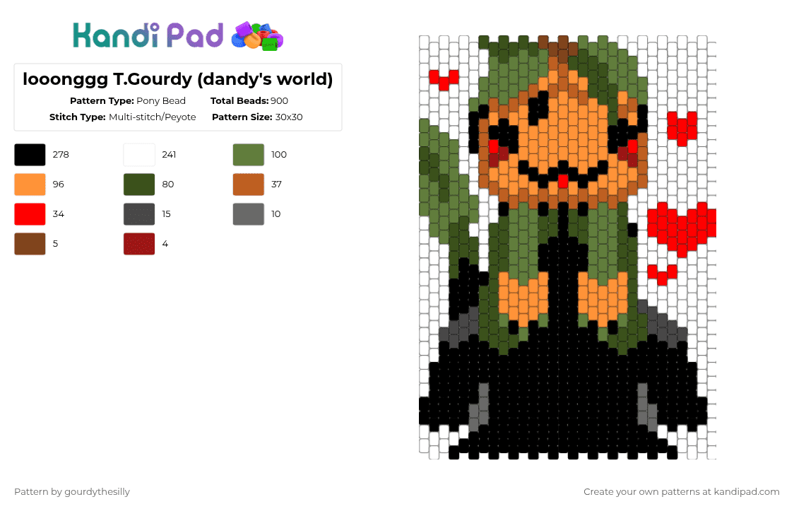 looonggg T.Gourdy (dandy\'s world) - Pony Bead Pattern by gourdythesilly on Kandi Pad - 