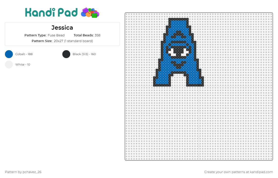 Jessica - Fuse Bead Pattern by pchavez_26 on Kandi Pad - text,cyclops,letter,blue,imaginative,character,vivid,crafting,figure,personalized art
