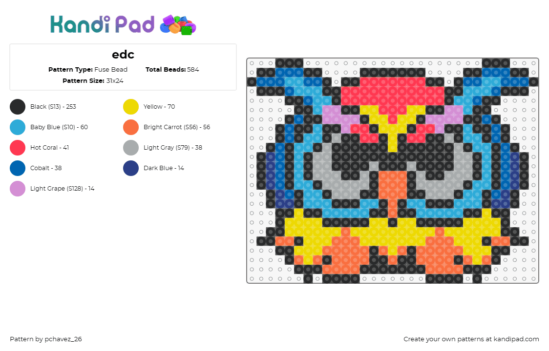 edc - Fuse Bead Pattern by pchavez_26 on Kandi Pad - owl,edc,music festival,whimsical,nocturnal,vibrant,colorful