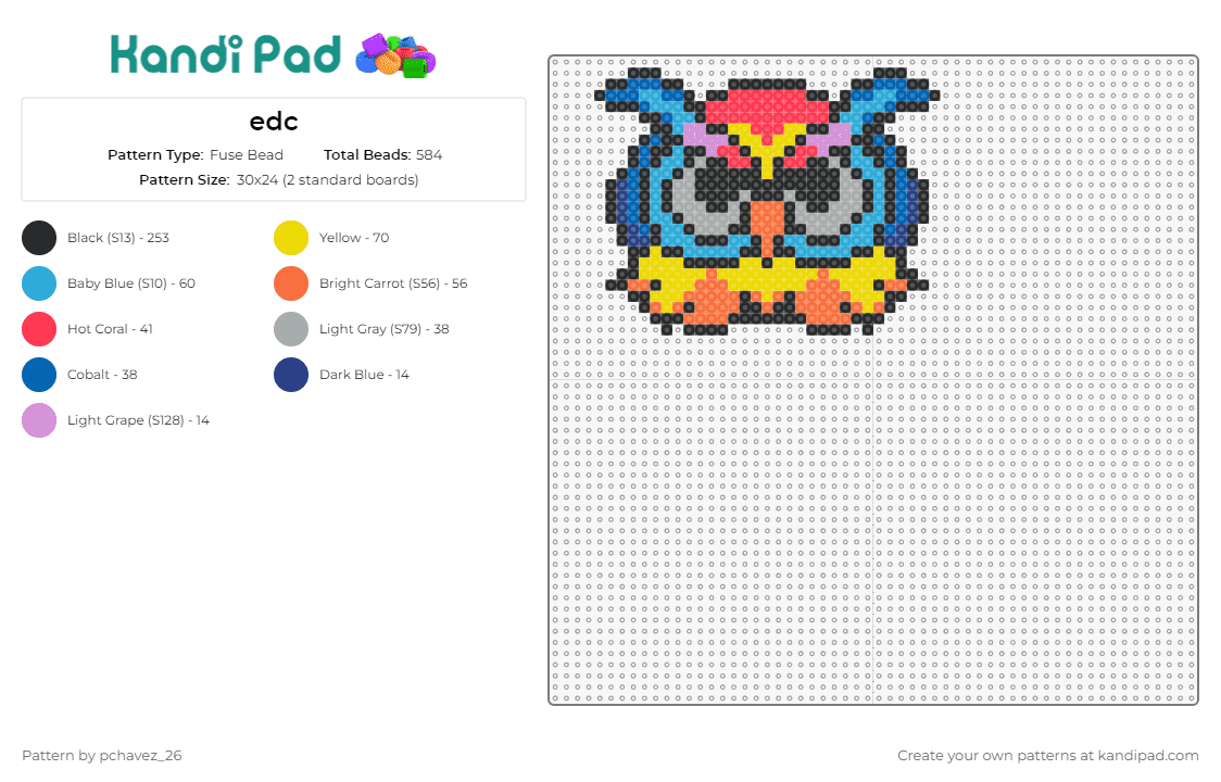 edc - Fuse Bead Pattern by pchavez_26 on Kandi Pad - owl,edc,music festival,whimsical,nocturnal,vibrant,colorful