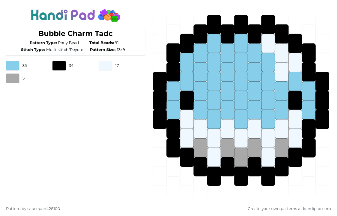 Bubble Charm Tadc - Pony Bead Pattern by saucepan428100 on Kandi Pad - light blue