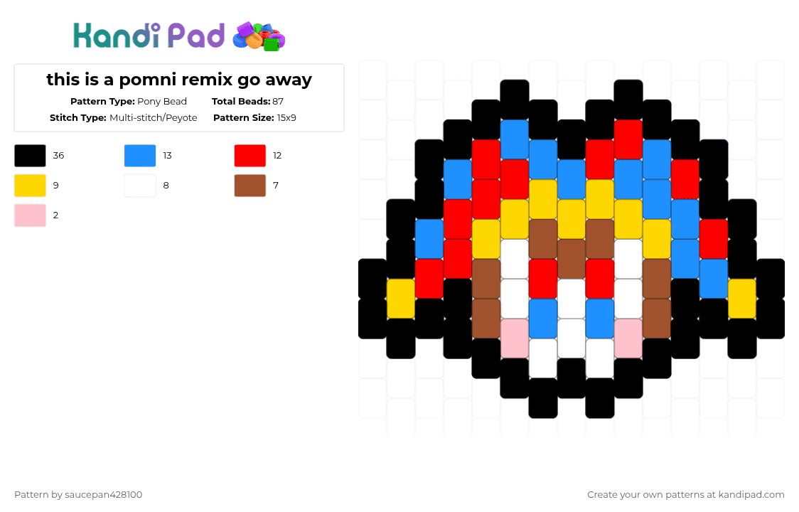 this is a pomni remix go away - Pony Bead Pattern by saucepan428100 on Kandi Pad - red,light blue