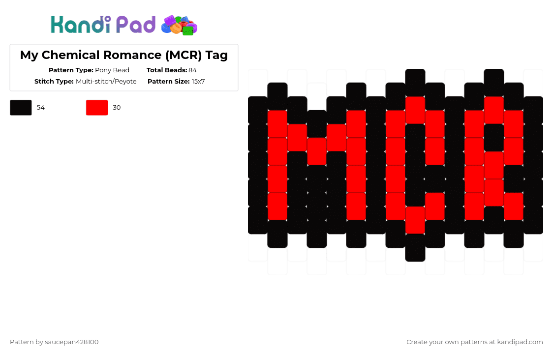My Chemical Romance (MCR) Tag - Pony Bead Pattern by saucepan428100 on Kandi Pad - black,red