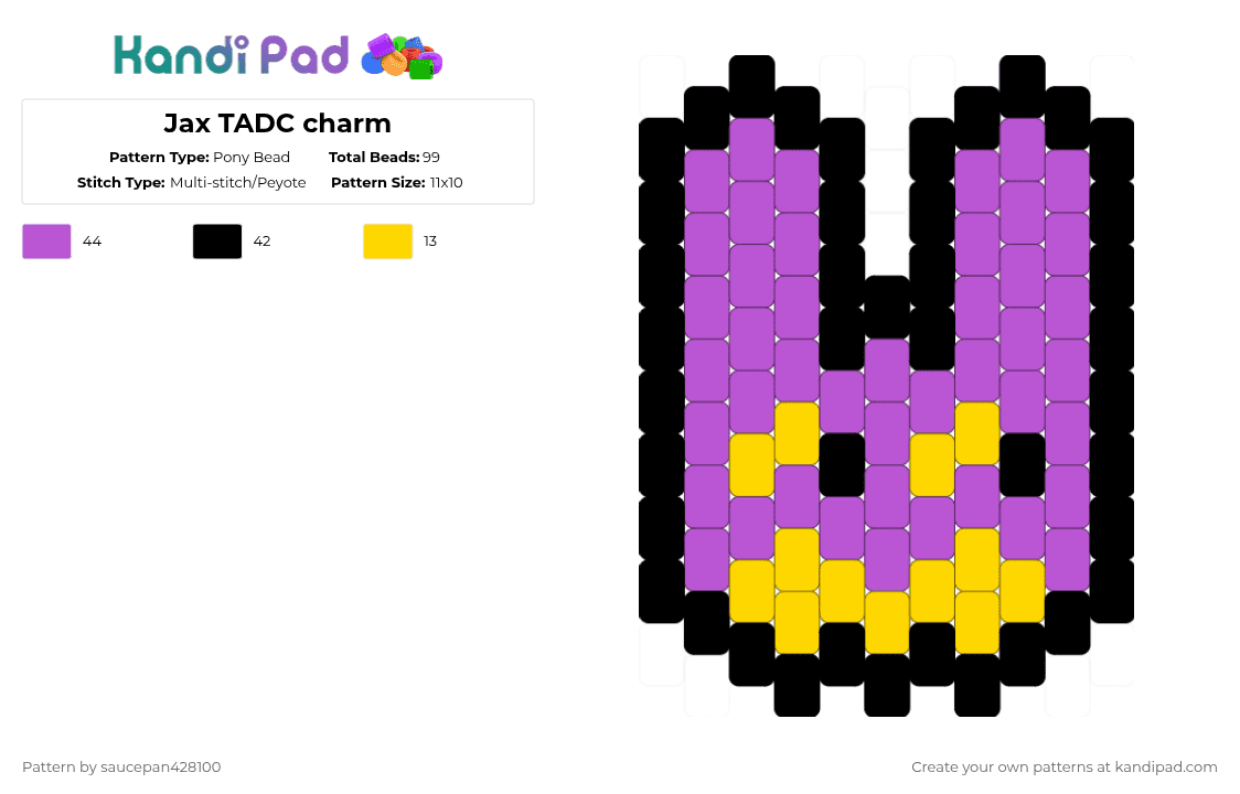 Jax TADC charm - Pony Bead Pattern by saucepan428100 on Kandi Pad - pink