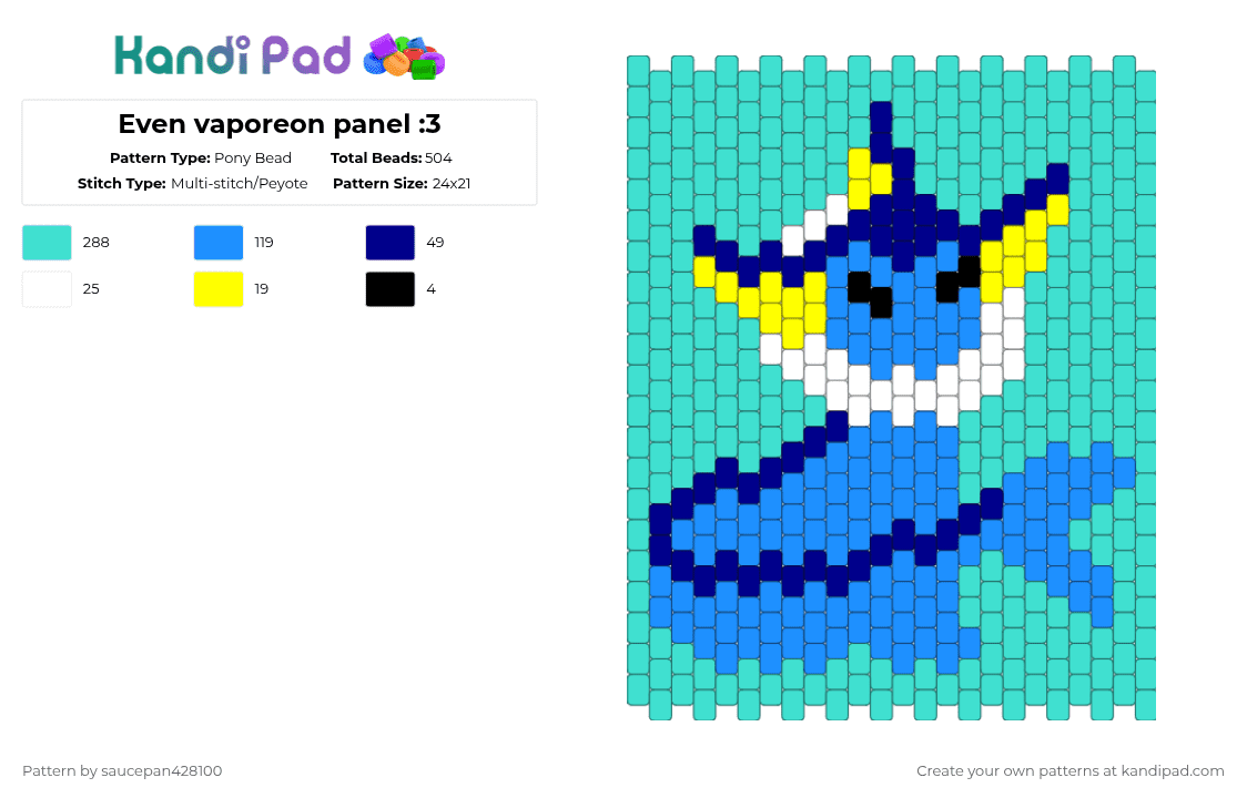 Even vaporeon panel :3 - Pony Bead Pattern by saucepan428100 on Kandi Pad - light blue