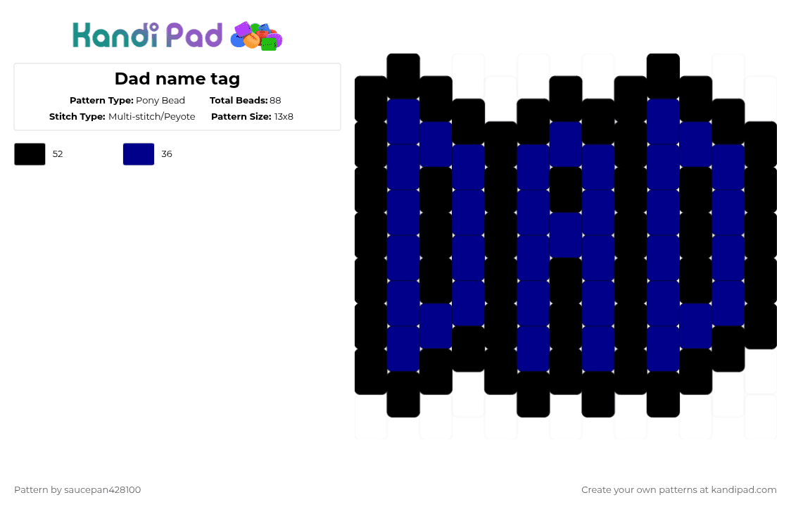 Dad name tag - Pony Bead Pattern by saucepan428100 on Kandi Pad - black, purple