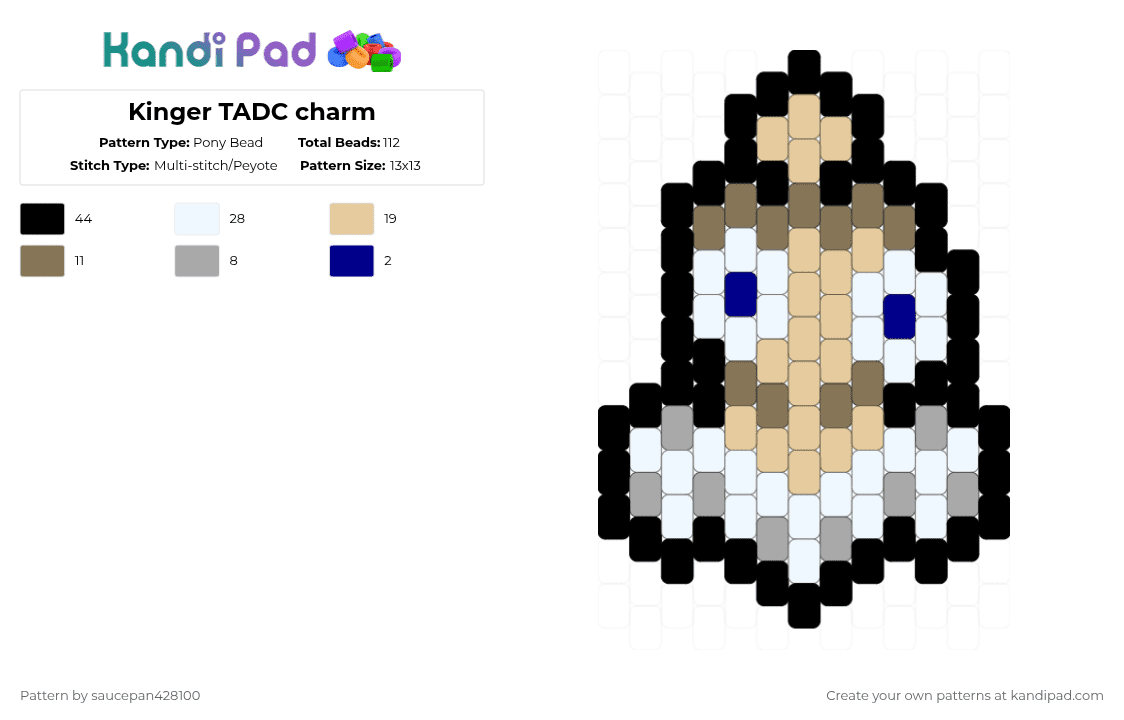 Kinger TADC charm - Pony Bead Pattern by saucepan428100 on Kandi Pad - beige