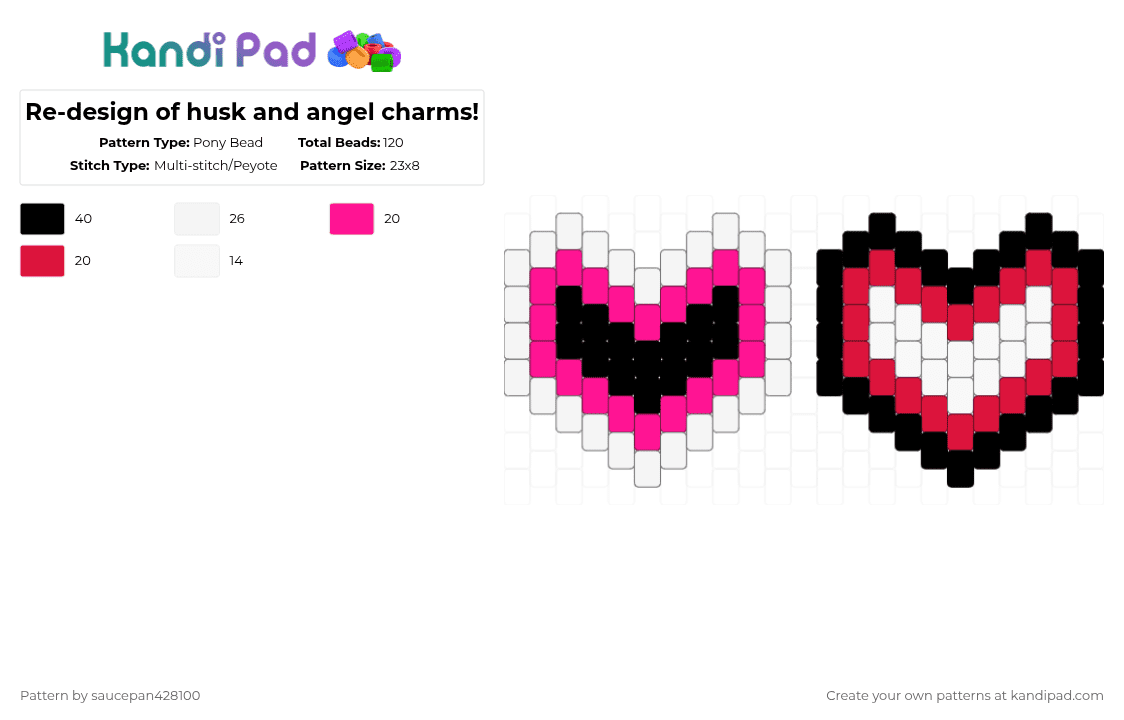 Re-design of husk and angel charms! - Pony Bead Pattern by saucepan428100 on Kandi Pad - pink,red