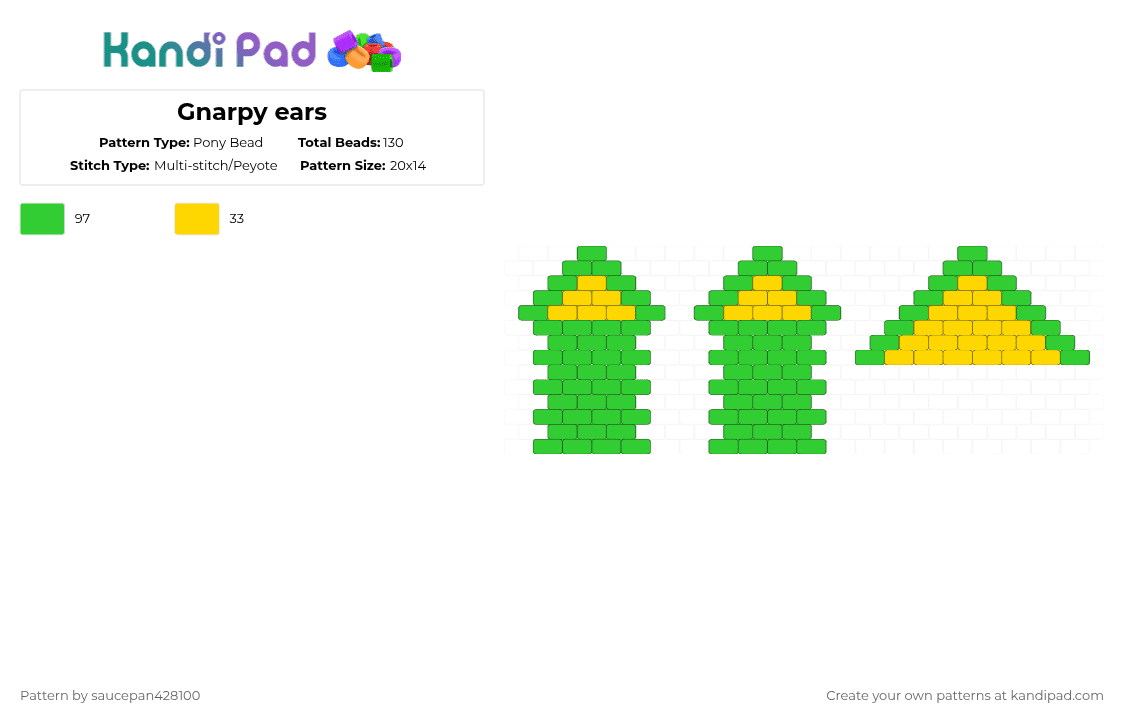Gnarpy ears - Pony Bead Pattern by saucepan428100 on Kandi Pad - green