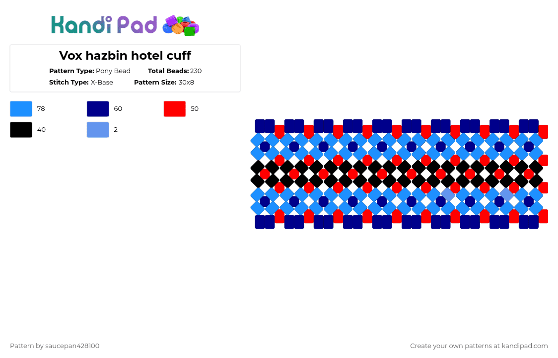 Vox hazbin hotel cuff - Pony Bead Pattern by saucepan428100 on Kandi Pad - light blue