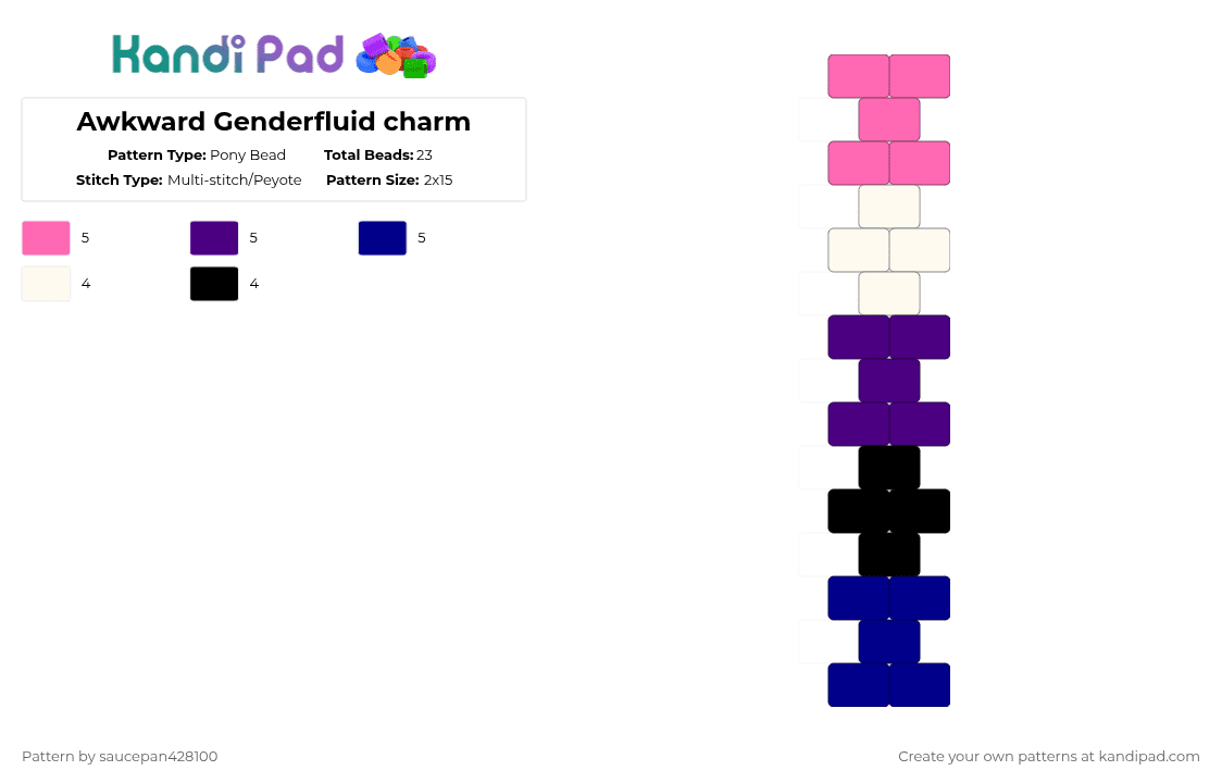 Awkward Genderfluid charm - Pony Bead Pattern by saucepan428100 on Kandi Pad - pink, purple