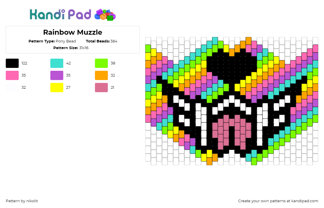 Rainbow Muzzle - Pony Bead Pattern by nikolit on Kandi Pad - muzzle,furry,mask,pastel,soft tones,unique style,expression,masterpiece,blending