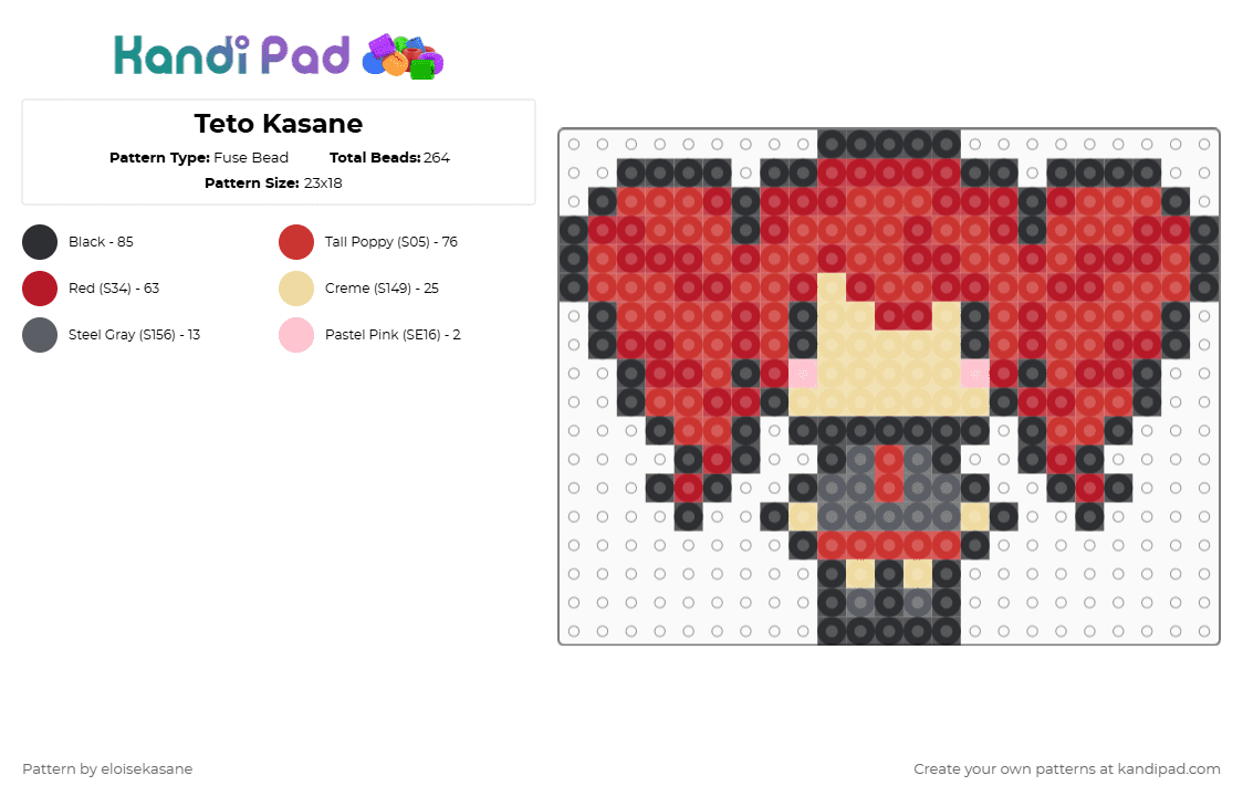 Teto Kasane - Fuse Bead Pattern by eloisekasane on Kandi Pad - red