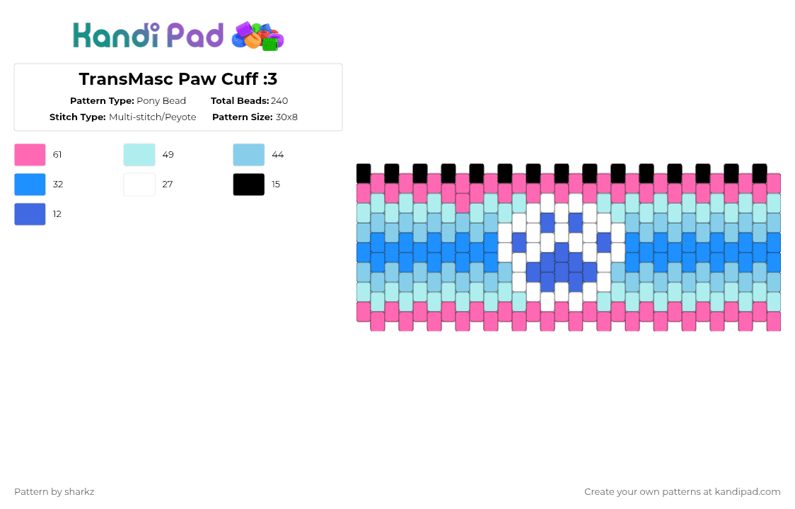 TransMasc Paw Cuff :3 - Pony Bead Pattern by sharkz on Kandi Pad - light blue