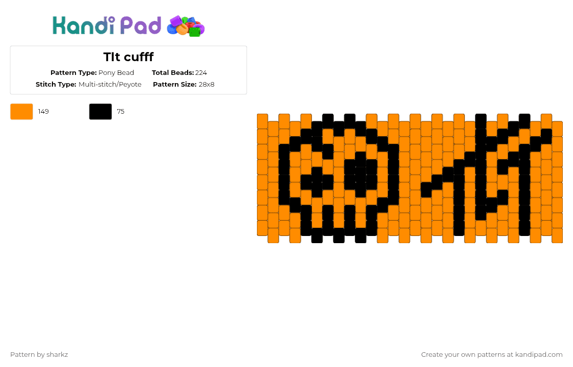 Tlt cufff - Pony Bead Pattern by sharkz on Kandi Pad - orange,black