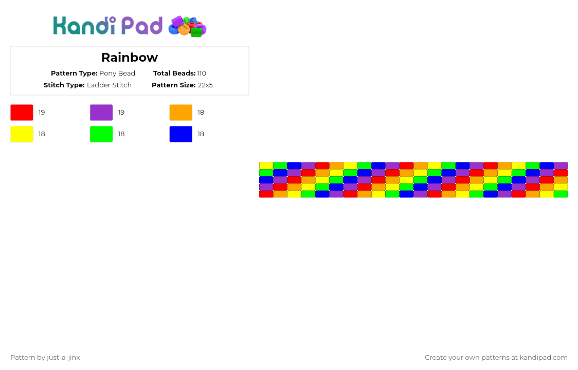 Rainbow - Pony Bead Pattern by just-a-jinx on Kandi Pad - rainbow,ladderbase