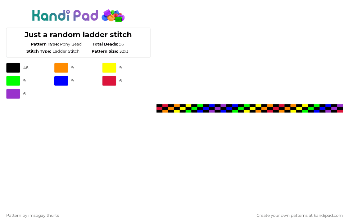 Just a random ladder stitch - Pony Bead Pattern by gayestraccoonevrr on Kandi Pad - black,yellow,purple,colorful