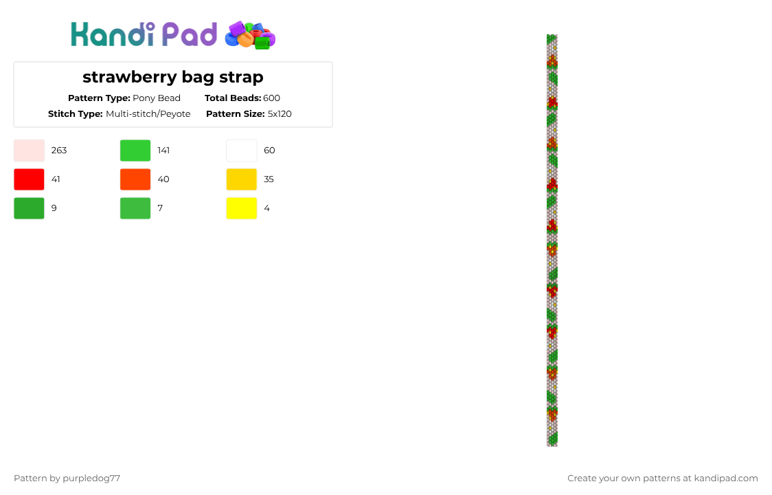 strawberry bag strap - Pony Bead Pattern by purpledog77 on Kandi Pad - white,green
