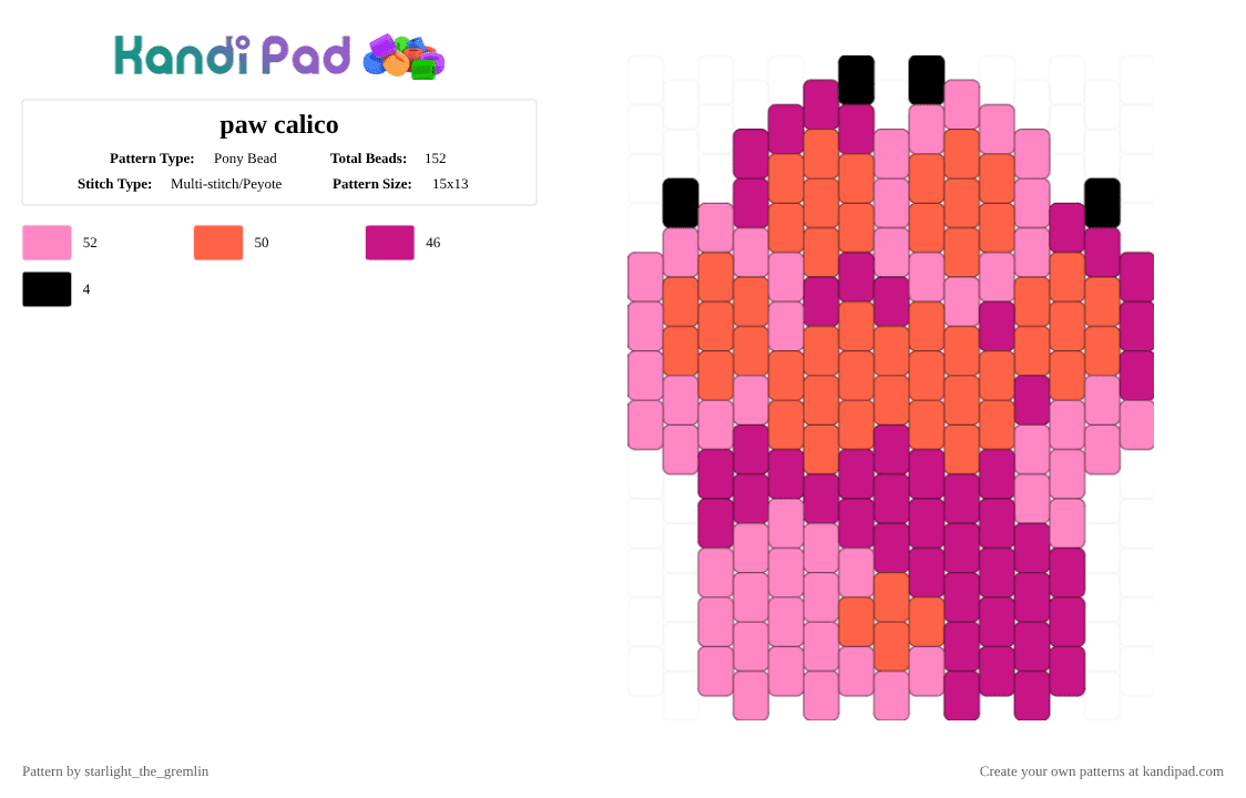 paw calico - Pony Bead Pattern by starlight_the_gremlin on Kandi Pad - pink, red