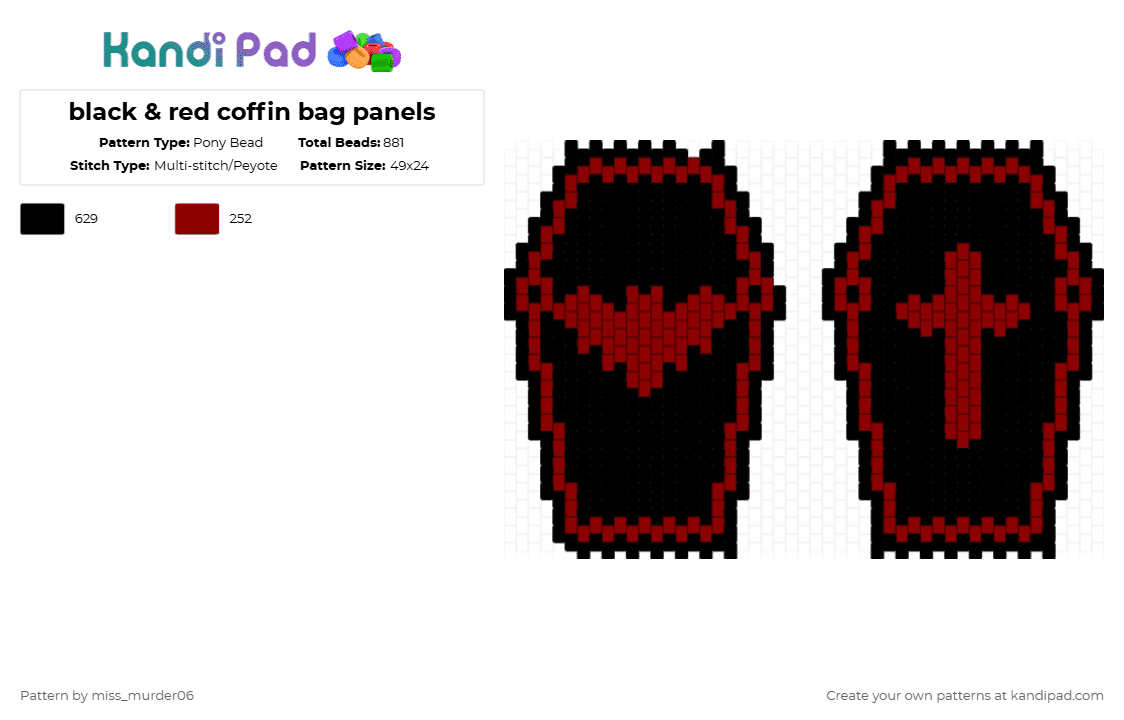 black & red coffin bag panels - Pony Bead Pattern by miss_murder06 on Kandi Pad - black,red