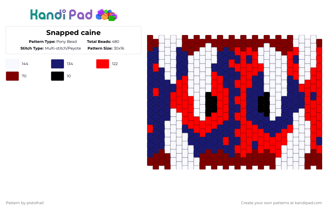 Snapped caine - Pony Bead Pattern by pistolhall on Kandi Pad - purple,red