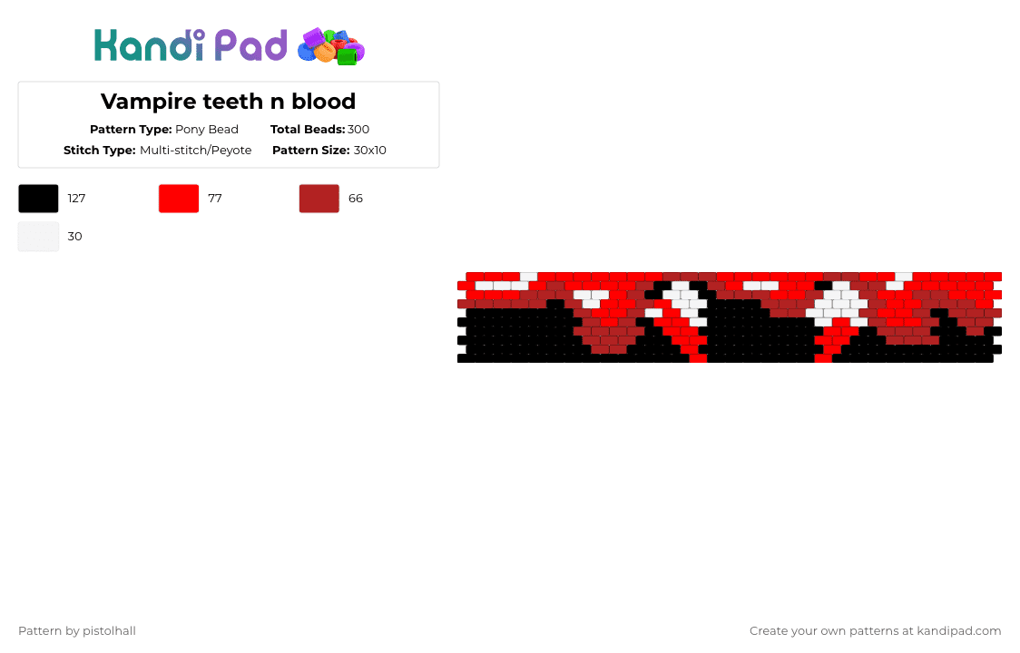 Vampire teeth n blood - Pony Bead Pattern by pistolhall on Kandi Pad - red,vampire,teeth,blood