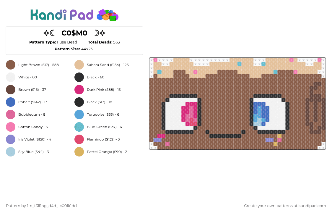 ✧☾　C0$M0　☽✧ - Fuse Bead Pattern by deleted_user_931796 on Kandi Pad - beige,tan