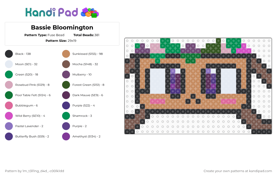 Bassie Bloomington - Fuse Bead Pattern by deleted_user_931796 on Kandi Pad - pink,tan