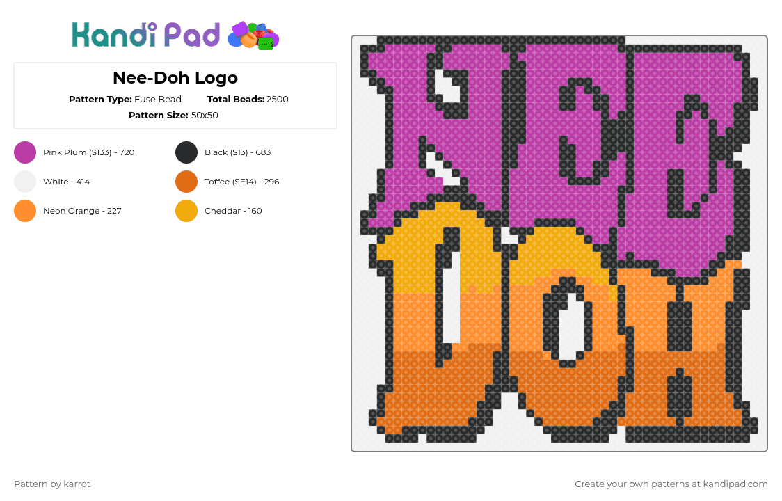 Nee-Doh Logo - Fuse Bead Pattern by karrot on Kandi Pad - pink,orange,coolio,needoh,squishy,toy