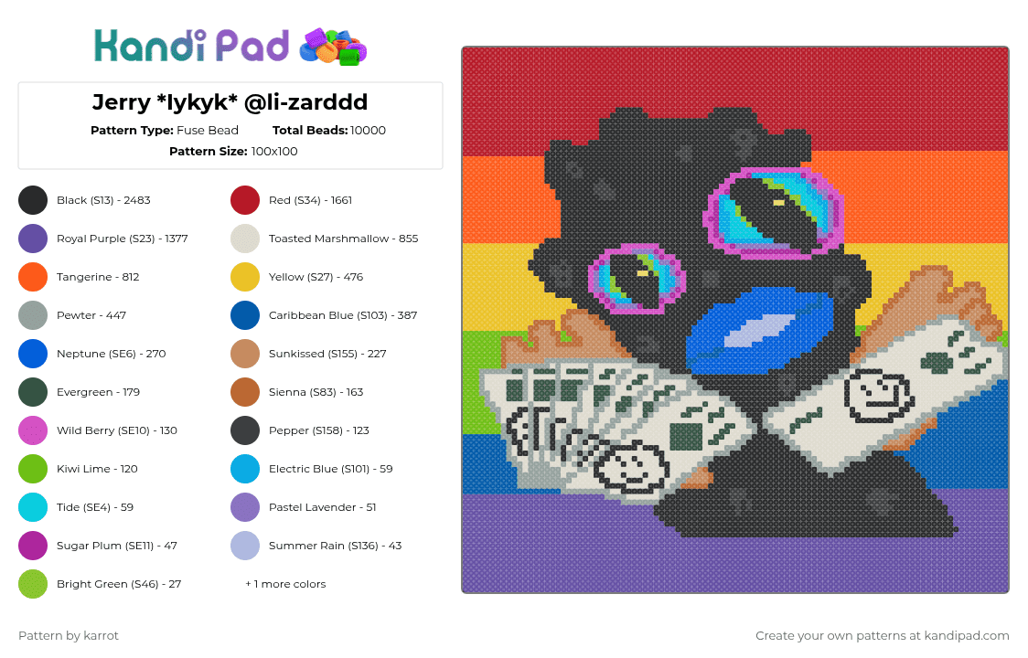 Jerry *Iykyk* @li-zarddd - Fuse Bead Pattern by karrot on Kandi Pad - beige,red,purple,colorful,weirdo,pet