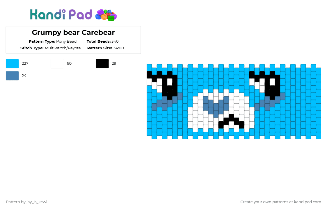 Grumpy bear Carebear - Pony Bead Pattern by jay_is_kewl on Kandi Pad - light blue,carebear,grumpy bear