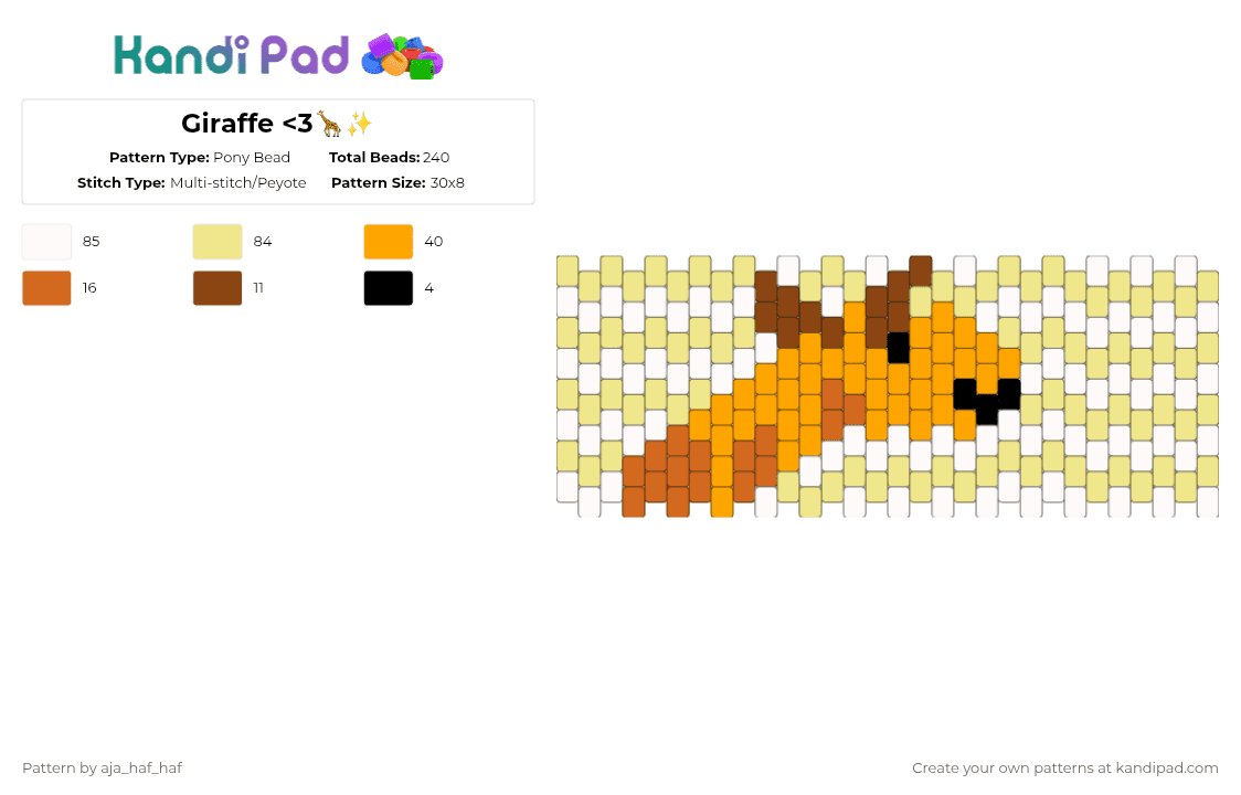 Giraffe Pony Bead Pattern - Kandi Pad | Kandi Patterns, Fuse Bead ...