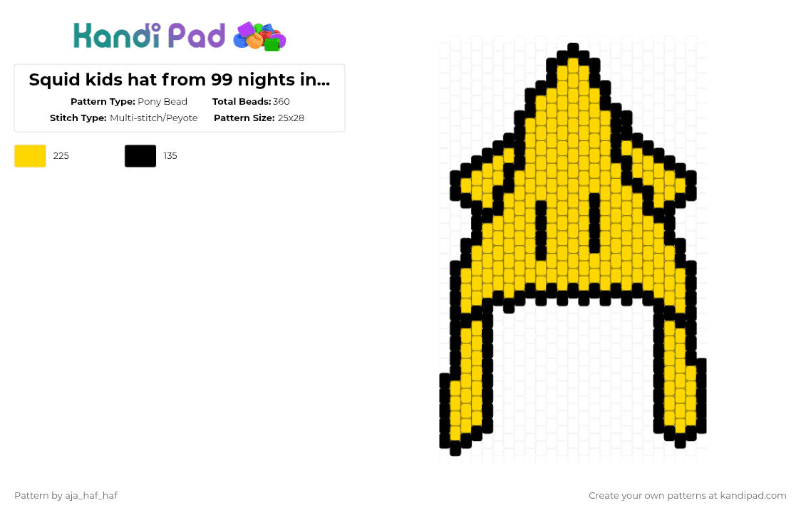 Squid kids hat from 99 nights in the forest - Pony Bead Pattern by aja_haf_haf on Kandi Pad - black, yellow