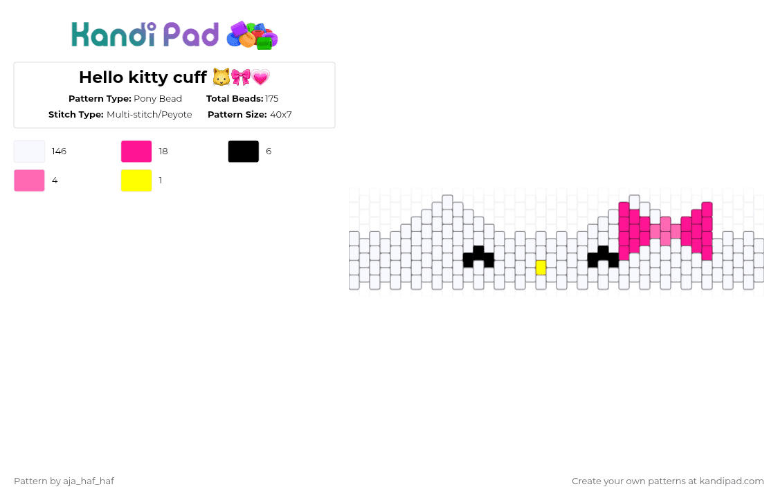 Hello kitty cuff 🐱🎀💗 - Pony Bead Pattern by aja_haf_haf on Kandi Pad - white,pink