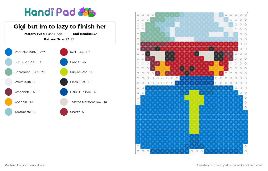 Gigi but Im to lazy to finish her - Fuse Bead Pattern by nocokandilover on Kandi Pad - 