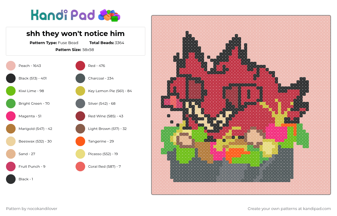 shh they won\'t notice him - Fuse Bead Pattern by nocokandilover on Kandi Pad - beige,red