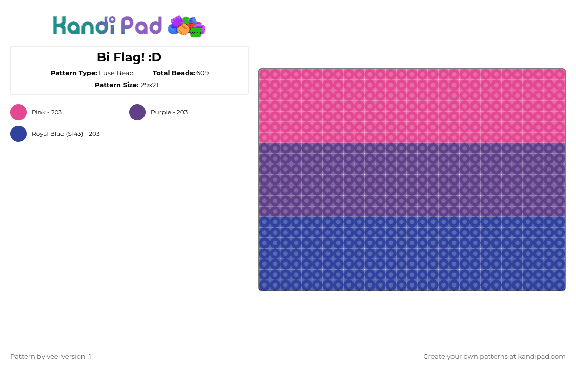 Bi Flag! :D - Fuse Bead Pattern by vee_version_1 on Kandi Pad - pink,purple
