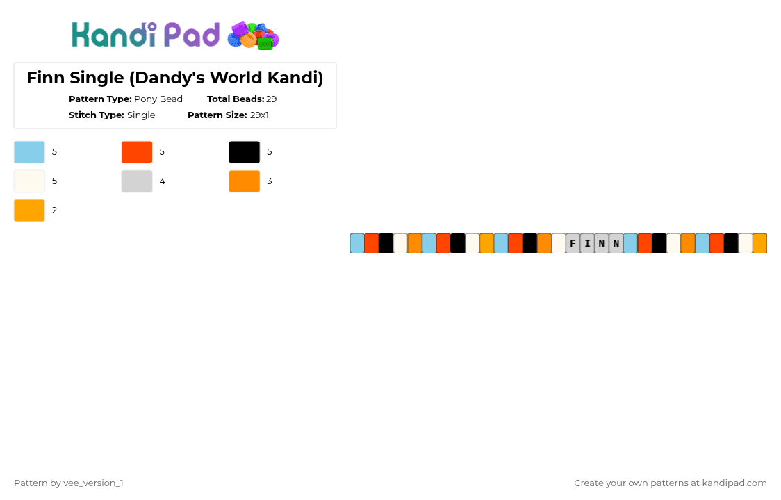 Finn Single (Dandy\'s World Kandi) - Pony Bead Pattern by vee_version_1 on Kandi Pad - light blue,red,orange