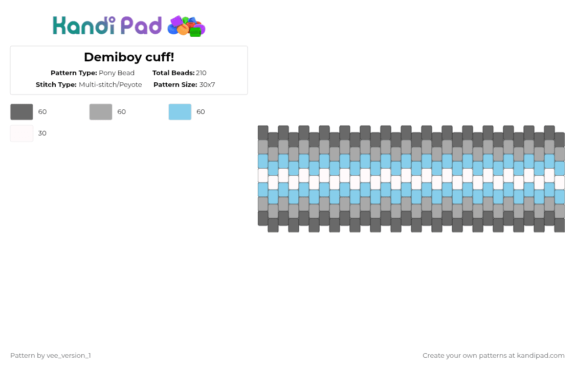 Demiboy cuff! - Pony Bead Pattern by vee_version_1 on Kandi Pad - gray,beige,light blue