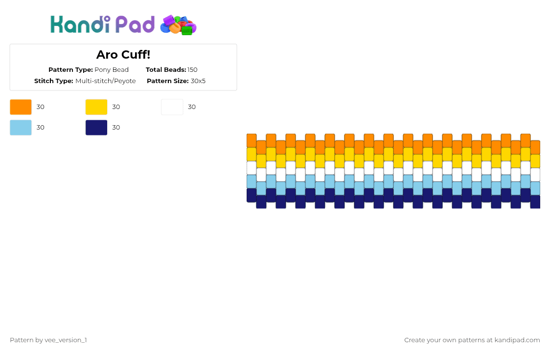 Aroace Cuff! - Pony Bead Pattern by vee_version_1 on Kandi Pad - orange,yellow,light blue,purple